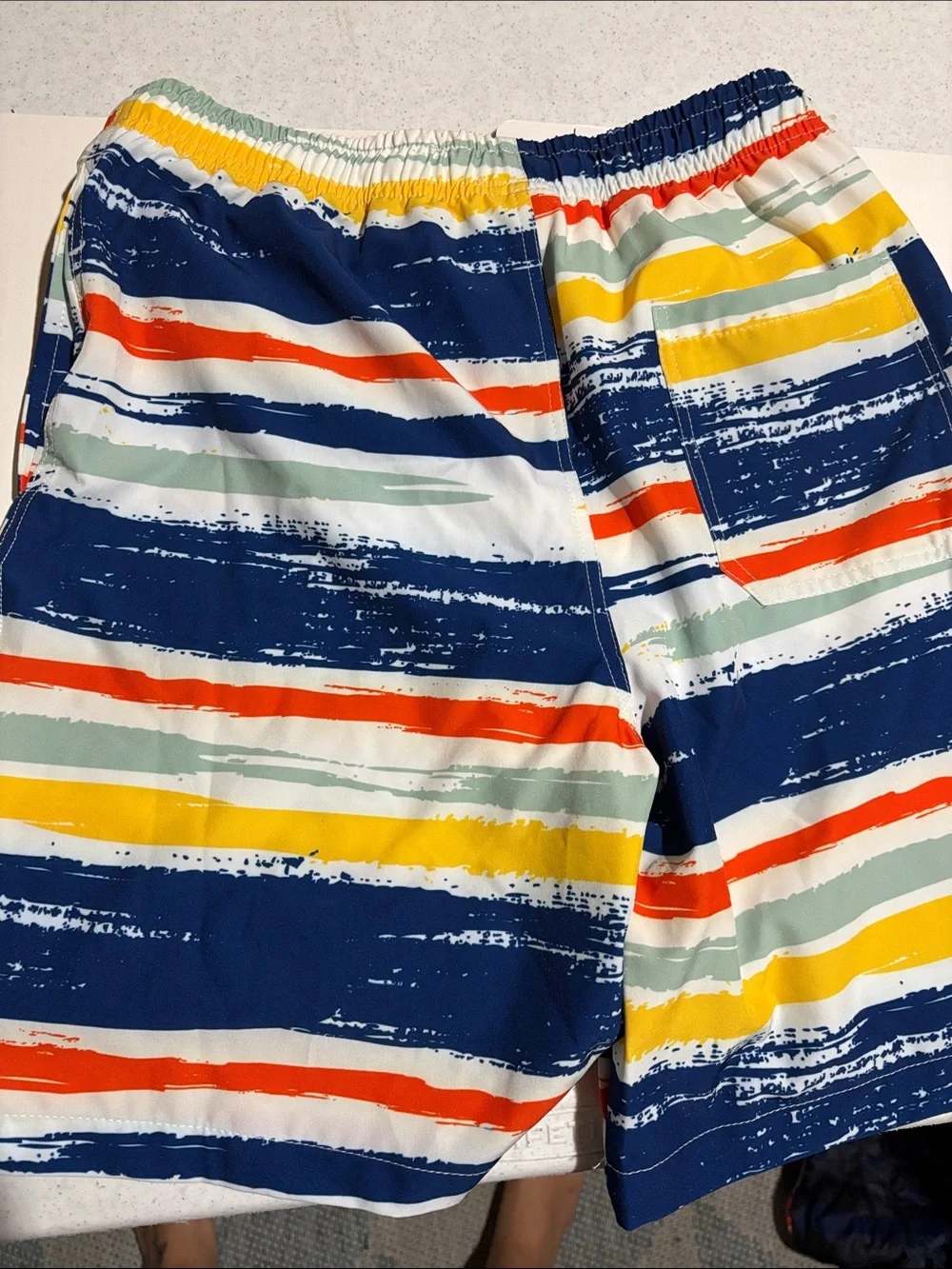 Boys Navy Multi-Stripe Swim Shorts